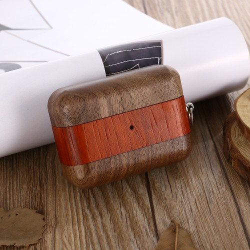 Natural Wood Eco-Friendly Wireless Earphone Protective Cover With Hook Wooden Headphone Case