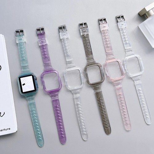 Fashion clear tpu glitter shining band strap for Apple watch series 7 6 5 4 se 3 for iWatch 38 40 42 44 41 45mm wristband