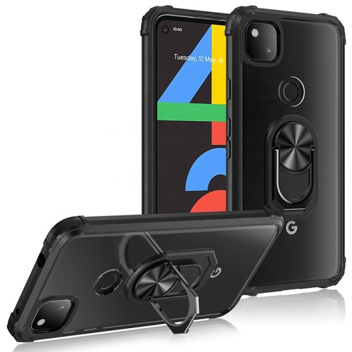 Transparent Slim Cover with Ring Stand Magnetic Car Mount Mobile Phone Case for Google Pixel 4A for Pixel 5XL