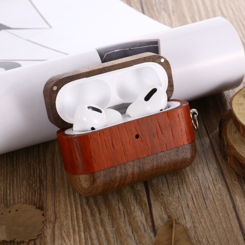 Natural Wood Eco-Friendly Wireless Earphone Protective Cover With Hook Wooden Headphone Case