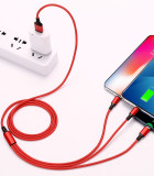 3 In 1 Nylon usb Cable 2.4A Charging Cable For Iph/Type-C/Android