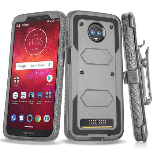 Tpu pc belt clip shockproof hard cell phone case for motorola moto z3 play