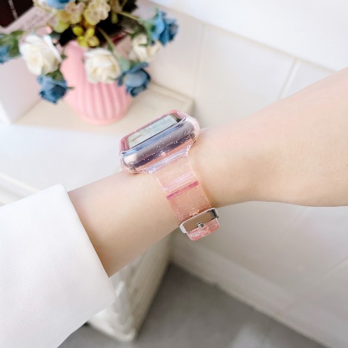 Fashion clear tpu glitter shining band strap for Apple watch series 7 6 5 4 se 3 for iWatch 38 40 42 44 41 45mm wristband