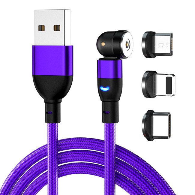 Wholesale 540 Rotation Magnet charging Phone 3in 1 2M Nylon Led Micro USB Type C Magnetic Charging Cable for phone