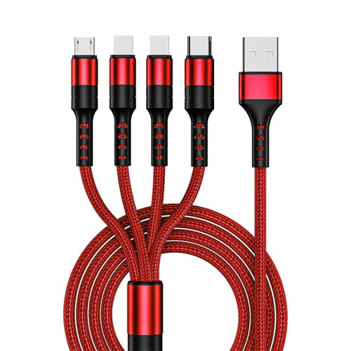 Wholesale 4in1 2.4A charging cable double IOS Type C Cable nylon braid Multiple Micro type-c USB Charging Data Cable for iphone