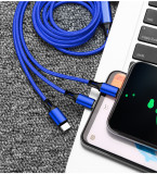 3 In 1 Nylon usb Cable 2.4A Charging Cable For Iph/Type-C/Android