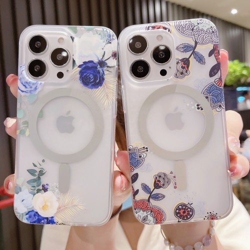 For iphone 14 case magnetic wireless charging phone case imd printing flower pattern cell phone back cover for iPhone 14 pro max