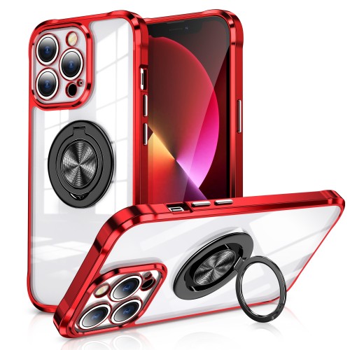 New trending metal kickstand clear phone case for iPhone 13 14 transparent car mount mobile phone case for iPhone 14 pro max
