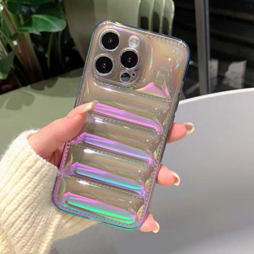 Luxury Colorful Laser Down Puffer Clear Case For iPhone 13 12 11 Pro Max X XR XS Max 13Pro Shockproof Transparent Soft TPU Cover