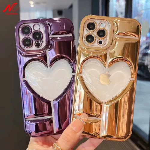 Electroplate Hollow Love Heart Case for iPhone 11 12 13 14 Pro Max 14 Plus Soft Silicon Shockproof Luxury Cover for iPhone 14Pro