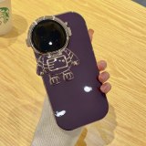 Luxury Solid Color Astronaut Bracket Case for iPhone 11 12 13 14 Pro Max 14 Plus Xr Stand Holder Soft TPU Plating Silicone Cover