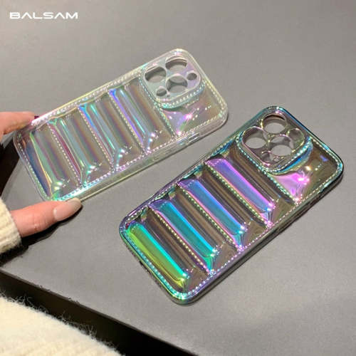 Luxury Colorful Laser Down Puffer Clear Case For iPhone 13 12 11 Pro Max X XR XS Max 13Pro Shockproof Transparent Soft TPU Cover