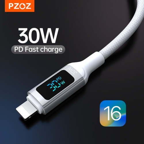 PZOZ 30W PD USB C Cable For iPhone 14 13 12 11 Pro Max Digital Display 20W Fast Charging USB Type C Cable Date Wire Code Charger