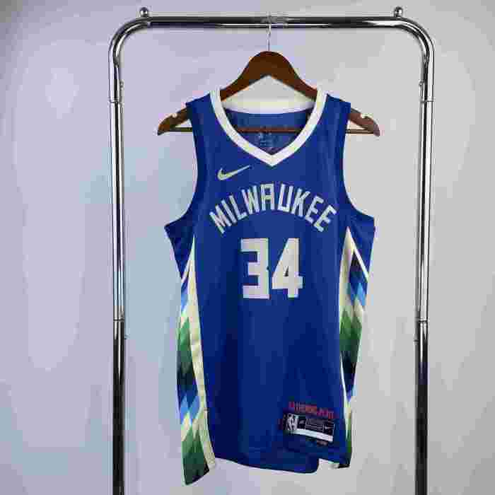 Milwaukee Bucks NBA shirt 2023 Season City Version Blue ANTETOKOUNMPO 34 