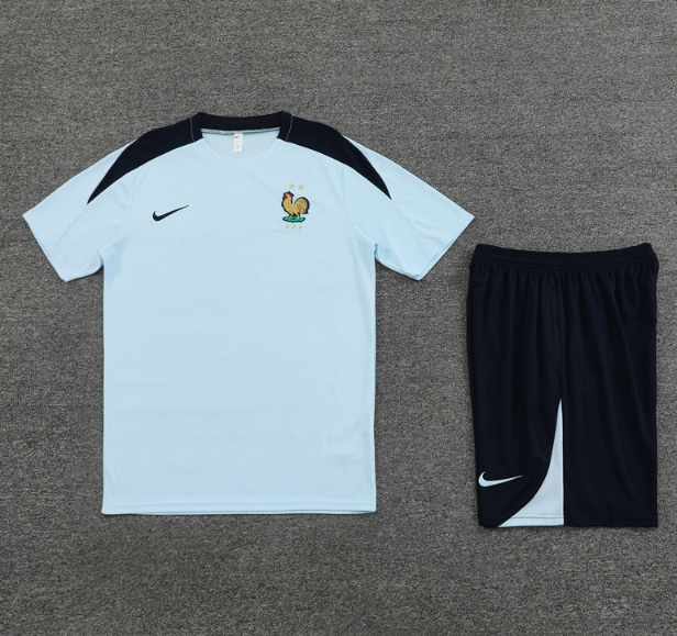 France 2024 short sleeve and shorts tracksuit light blue