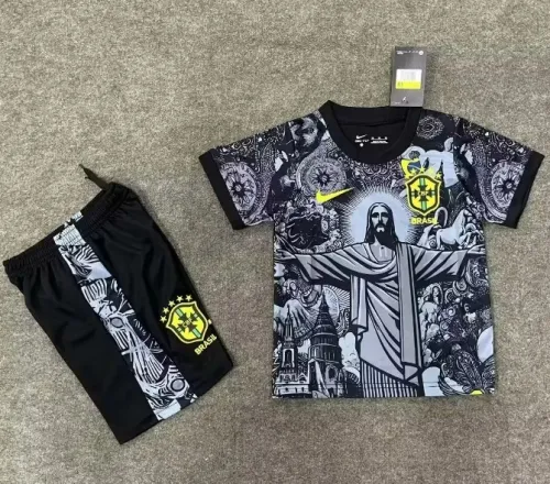 Brazil x Christ 2024 shirt black special version full set kit (Adult and Kids)