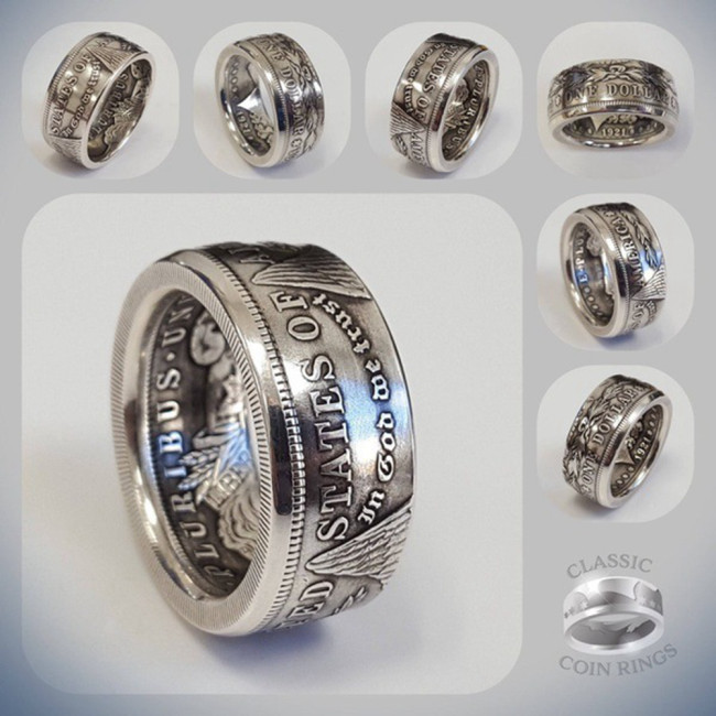 Morgan Dollar Coin Ring Handmade Women Men Vintage Punk Personality Coin Rings Fashion Jewelry