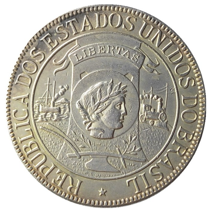 1900 Brazil 1000 Reis Silver Plated Copy Coins Size 30mm