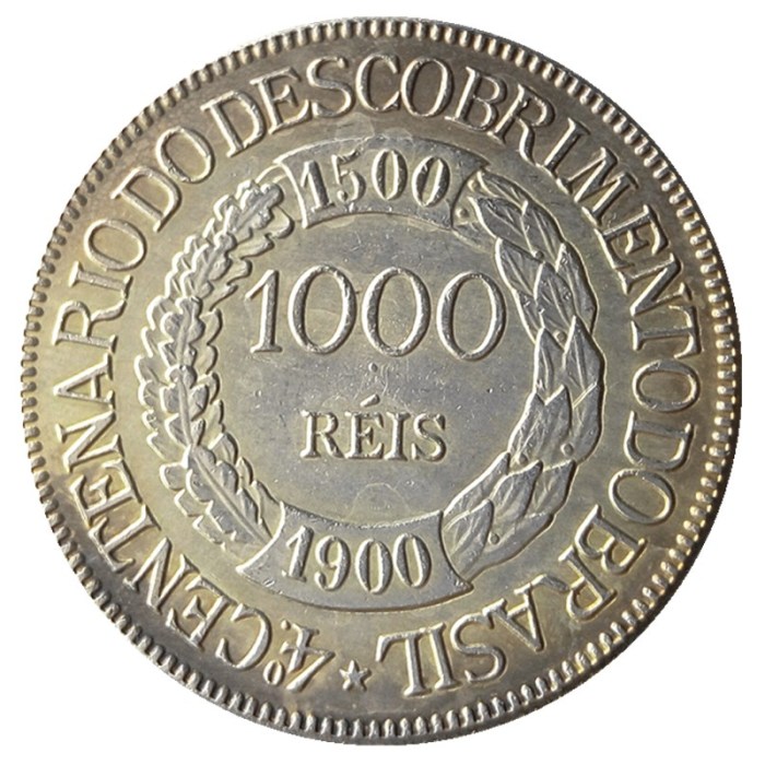 1900 Brazil 1000 Reis Silver Plated Copy Coins Size 30mm
