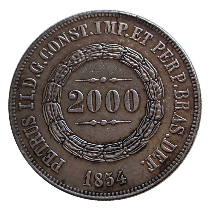 1853-1867 Brazil 2000 Ries Silver Plated Copy Coins