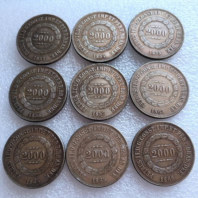 1853-1867 Brazil 2000 Ries Silver Plated Copy Coins