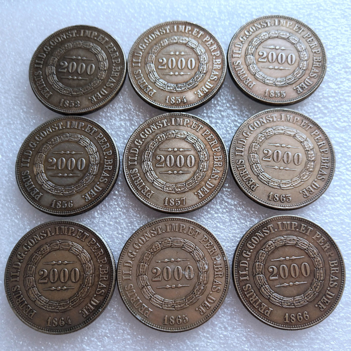 1853-1867 Brazil 2000 Ries Silver Plated Copy Coins
