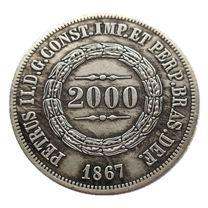 1853-1867 Brazil 2000 Ries Silver Plated Copy Coins