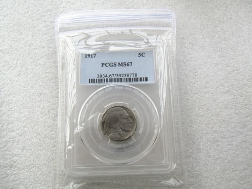PCGS 1917  MS67 5C  Buffalo Nickel Five Cents  US Coin Transparent Box