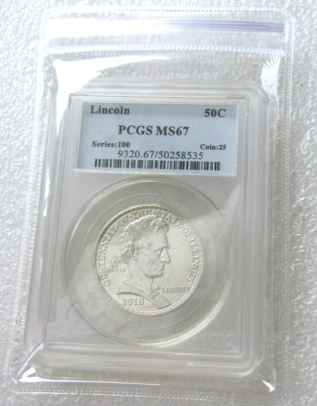 PCGS 1918 MS67 50C Lincoln Coin 50 Cents Transparent Box