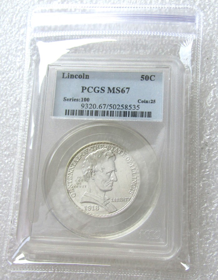 PCGS 1918 MS67 50C Lincoln Coin 50 Cents Transparent Box