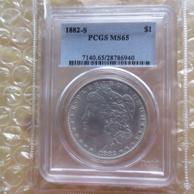 PCGS 1882-S MS65 $1 Morgan Dollar Coin Transparent Box