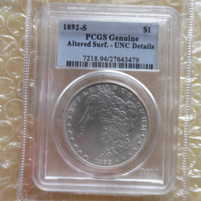 PCGS 1892-S UNC $1 Morgan Dollar Coin Transparent Box