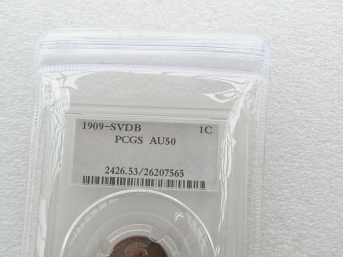 PCGS 1909-SVDB AU50 1C Lincoln Penny US Coin One Cent Copper Currency Transparent Box