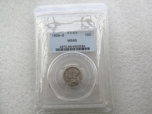 PCGS 1928-S MS66 10C Mercury Dime US Coin Currency Senior Transparent Box