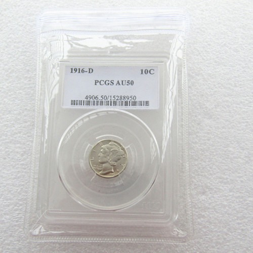 PCGS 1916-D AU50 10C Mercury Dime US Coin Currency Senior Transparent Box