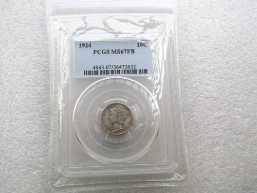 PCGS 1924 MS67FB 10C Mercury Dime US Coin Currency Senior Transparent Box