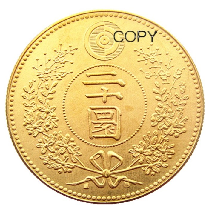 KR30 Korea Kingdom of Joseon, 20 Warn (King Gojong) 495 Gold Plated Copy Coin