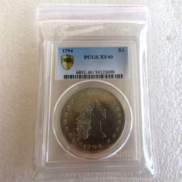 PCGS 1794 XF40 $1  Flowing Hair Dollar Coin Transparent Box
