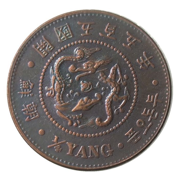 KR48 Asia Korea - Kingdom of Joseon 1/4 Yang (Yi Hyong) 505 Copper/Nickel Plated Copy Coins