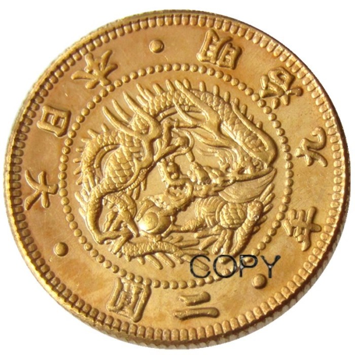 Copy Asia Meiji 9 Year 2 Yen Japan Gold Plated Coin Copy