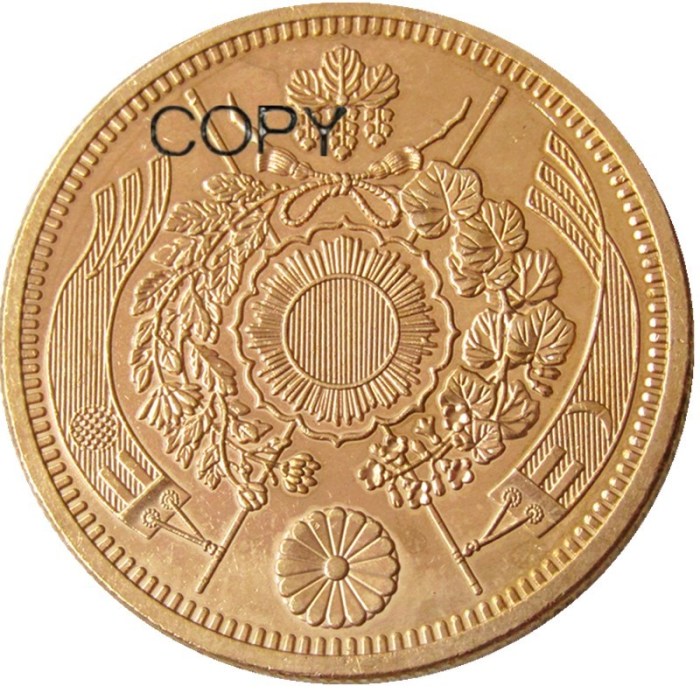 Reproduction Japan 20 Yen Gold-Plated Asian Meiji 3 Year Coin Custom Decorative Metal Coins
