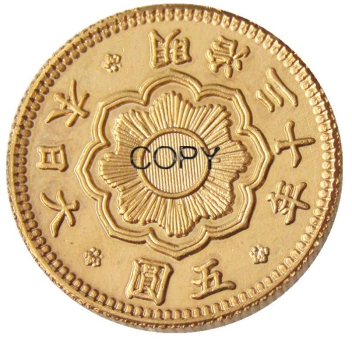 Copy Copy Asia Japan 5 Yen Meiji 30 Year Gold Plated Coin Copy