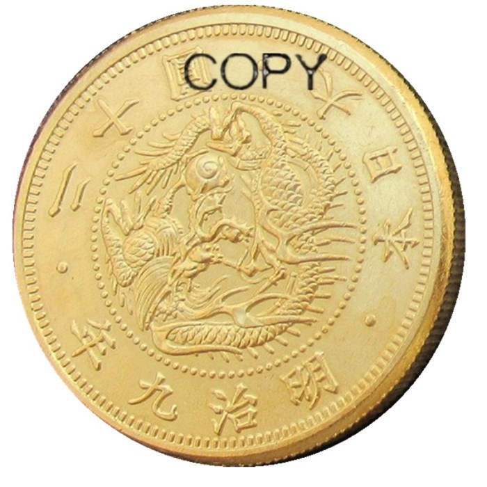 Reproduction Japan 20 Yen Gold-Plated Asian Meiji 9 Year Coin Custom Decorative Metal Coins
