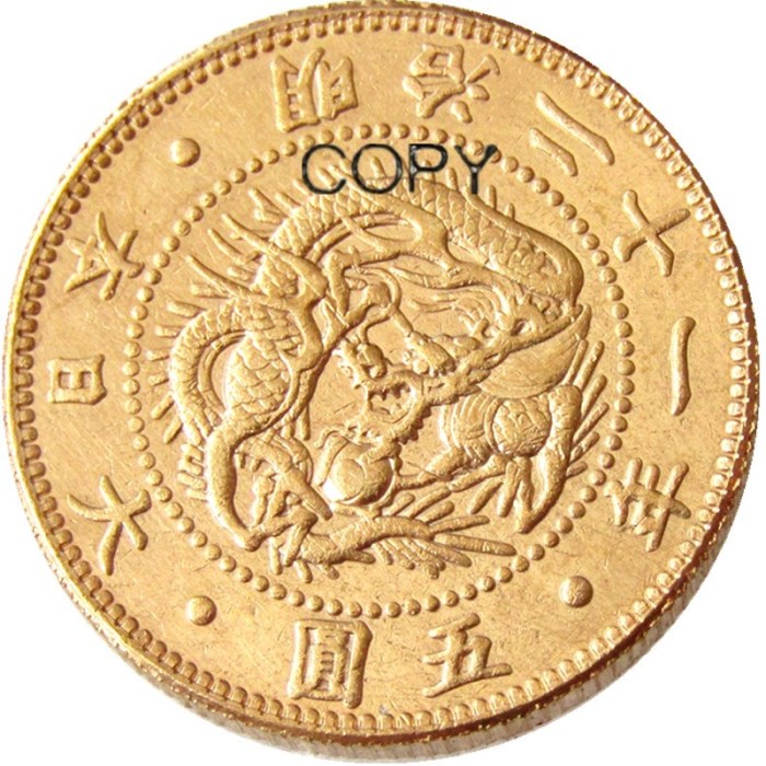 Copy Asia Japan 5 Yen Meiji 21 Year Gold Plated Coin Copy