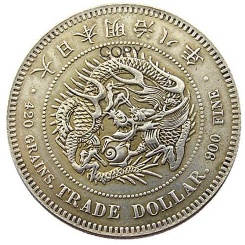 Reproduction Asia Japan 1 Trade Dollar - Meiji 8 Year Trade Dollar  Silver Plated Metal Copy Coins