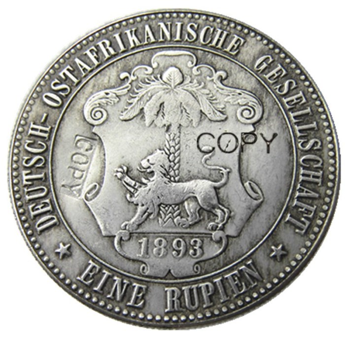1891-1902 5pcs German East Africa 1 Rupie Coin Guilelmus II Imperator Silver Plated Copy coin