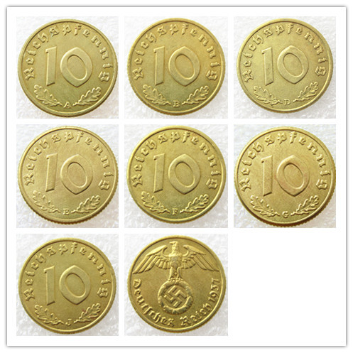 German 1937ABDEFGJ 10Pfennig 100% Brass Coin Copy