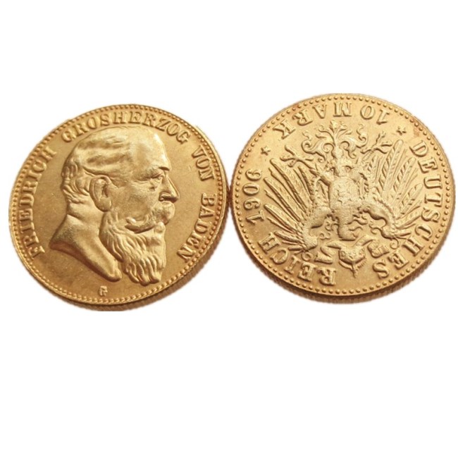 German States 1906 BADEN 10 Mark Gold Plated Copy Coins