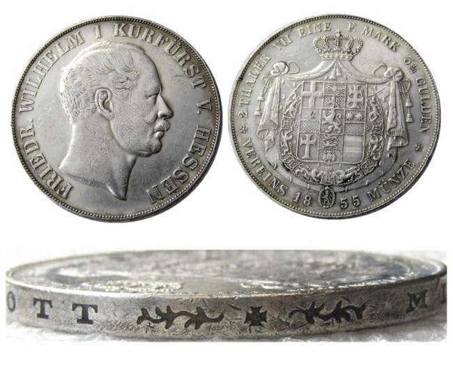 DE(18)Germany Doppeltaler, 2 Thaler, Hessen-Kassel 1855 Silver Plated Copy Coin
