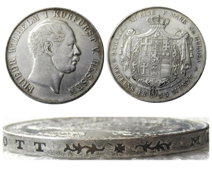 DE(18)Germany Doppeltaler, 2 Thaler, Hessen-Kassel 1855 Silver Plated Copy Coin